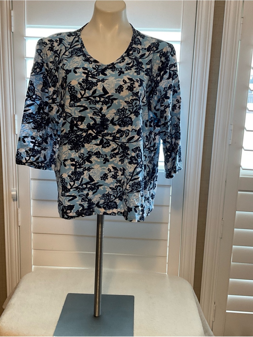 Appleseed's Light Blue and Navy Floral V-Neck Tunic